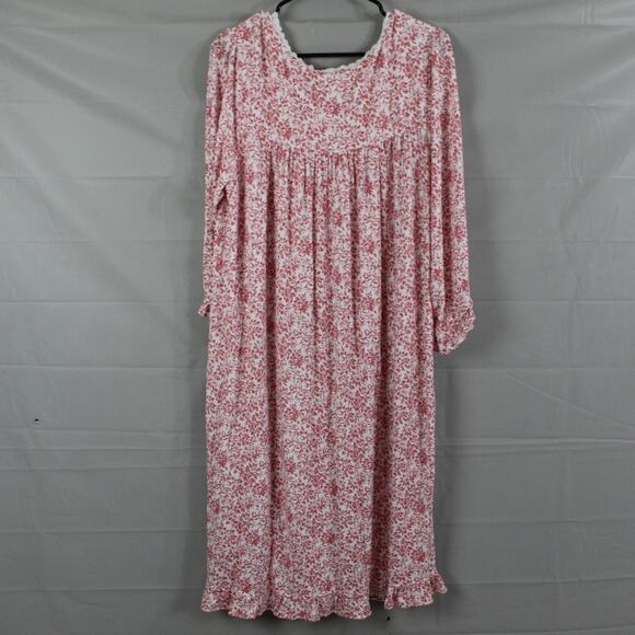 Eileen West Medium White Red Floral Lace Maxi Long Sleeve Nightgown Cottagecore - Picture 6 of 10